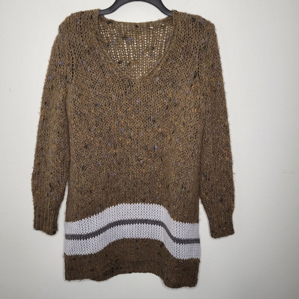 Max Mara Maglia Brown Mottled Loose Knit V-Neck Wool Blend Sweater Sz Med  $325